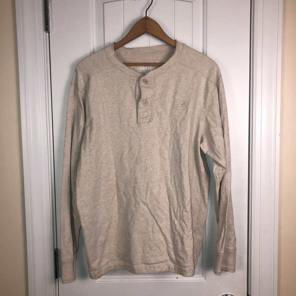 Urban Pipeline Mens Henley Shirt 100% Cotton Base Layer‎ Beige Medium Coastal
